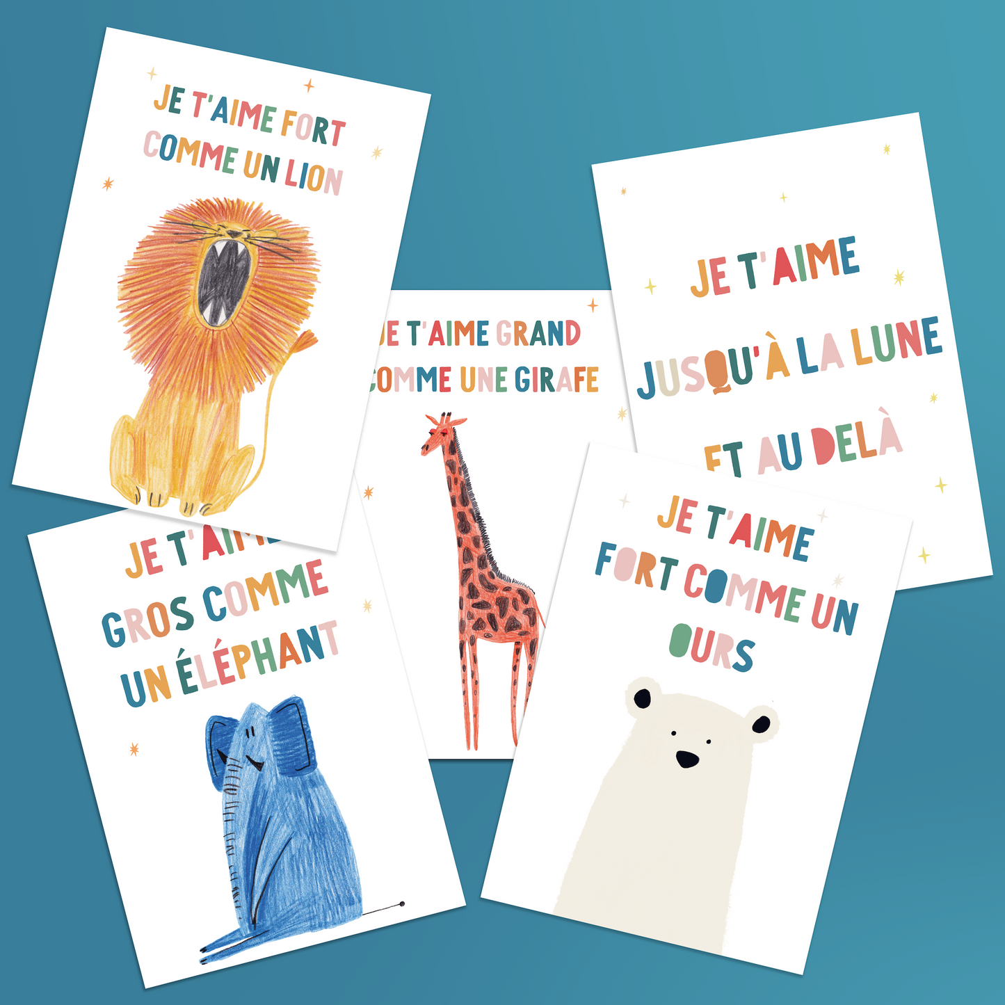 Lot de 5 cartes illustrées