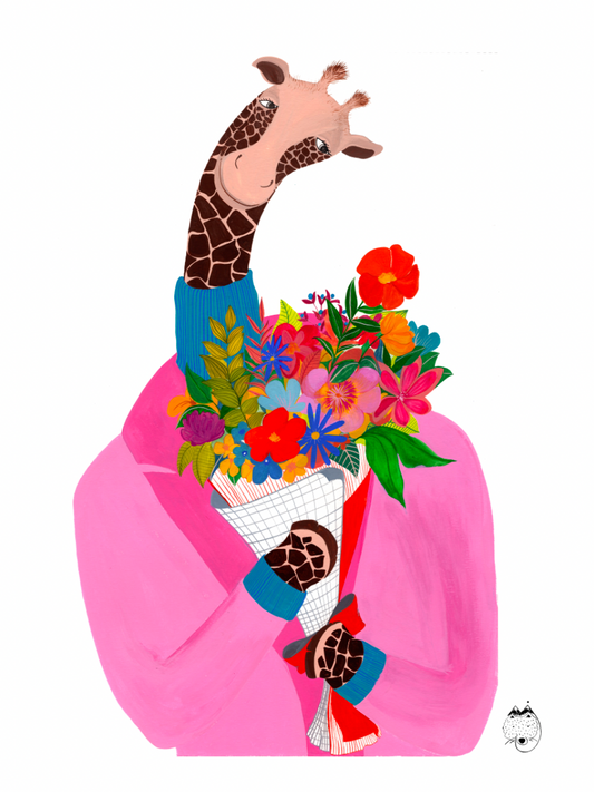 Mathilde Joly - [La girafe au bouquet] - 30x40cm, 50 ex.